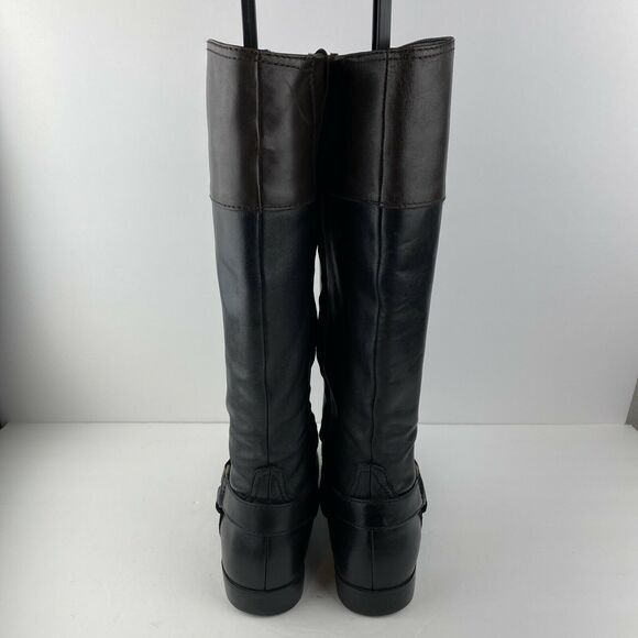 Ralph Lauren Sulita Harness Riding Boots 8 Black Brown Leather Knee High Zip - Picture 6 of 9